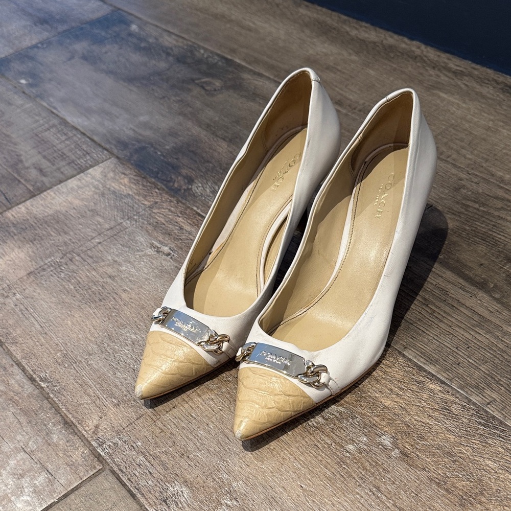 Coach White and Tan Heels